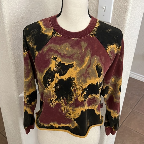 JoyLab maroon, black & gold terry French acid washed crop sweatshirt XS - Picture 9 of 17